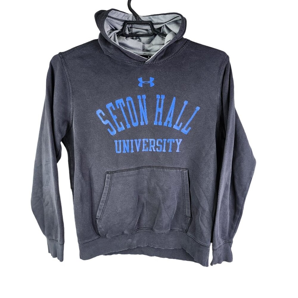 Mens Black Under Armour Pullover Hoodie Sweatshirt Seton Hall University Loose M